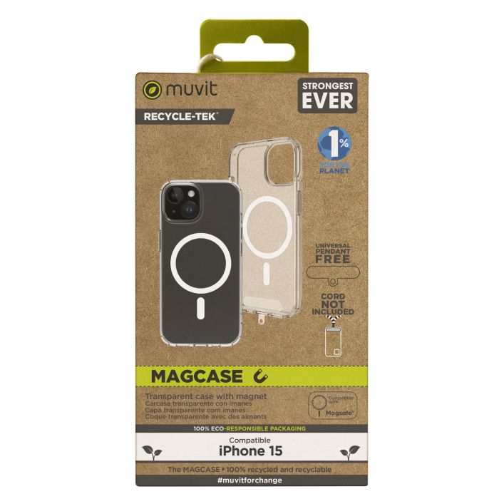 Muvit Funda Recycletek Magsafe para iPhone 15, material reciclado y reciclable Muvit Funda Recycletek Magsafe para iPhone 15, material reciclado y reciclable