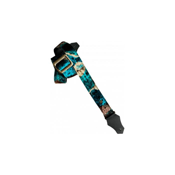 GETM The Jd Teal Getm Correa para Guitarra y Bajo de Nailon, Piel y Terciopelo en Tonos Plateados, Negros y Azules Ajustable hasta 165 cm