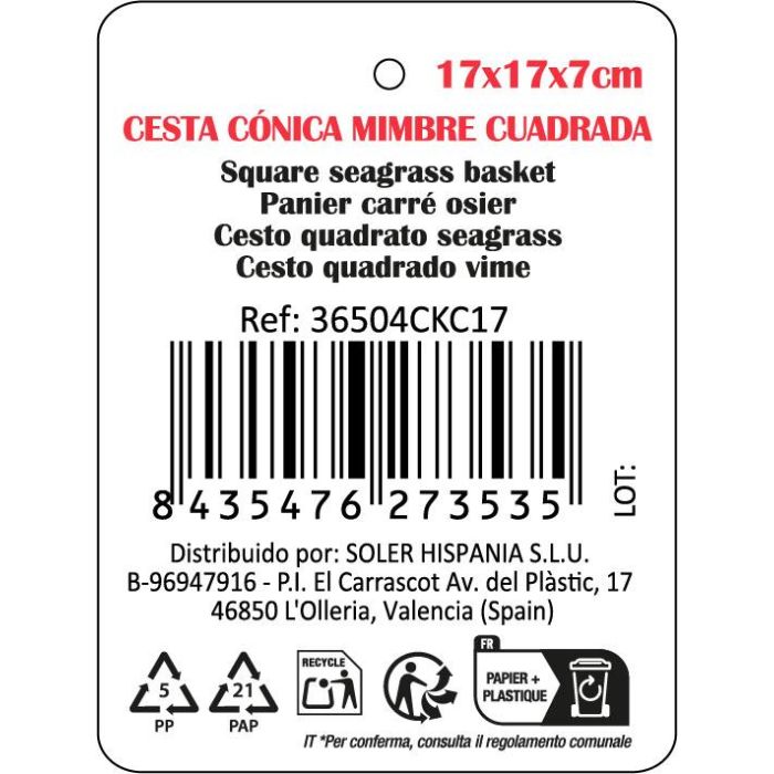Cesta Cónica de Mimbre Cuadrada 17x17x7 cm - Privilege (36 Unidades) 3 Cesta Cónica de Mimbre Cuadrada 17x17x7 cm - Privilege (36 Unidades) 3