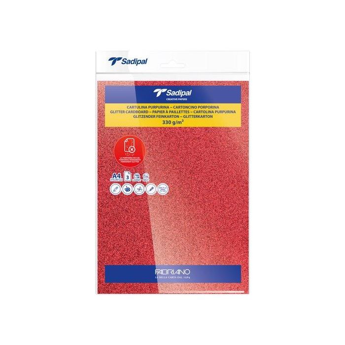 Cartulina Purpurina A4 Sadipal 330G Rojo Paquete De 3