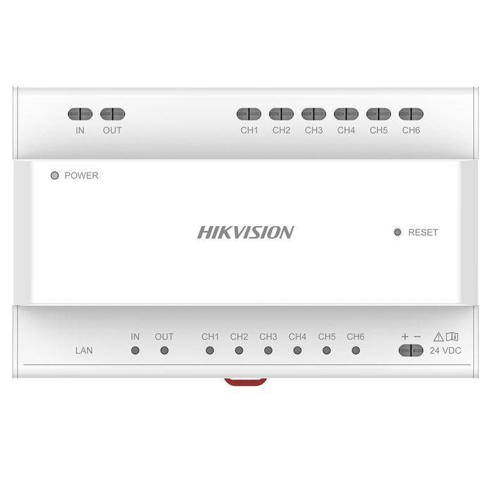 Hikvision Distribuidor 2 hilos para Videoportero - 1 RJ-45, 6 Two-Wire Interface - Montaje DIN - 24VDC