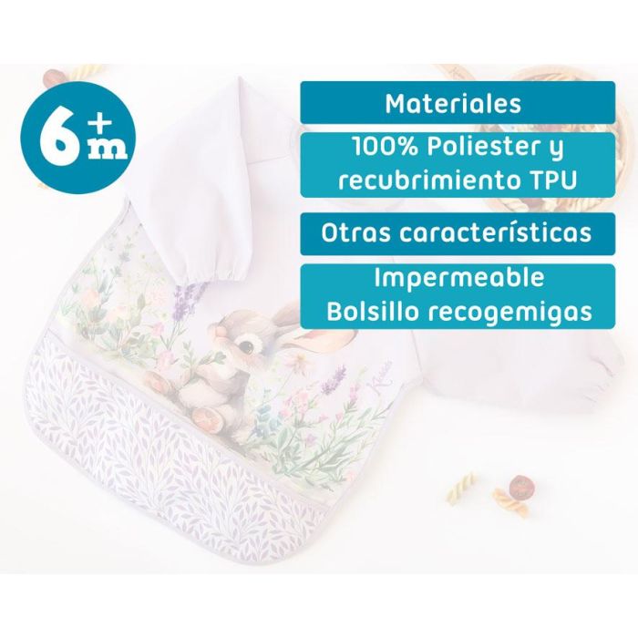 KioKids Babero Impermeable Con Mangas Conejo Lavanda Dolci Amici +4 meses 5