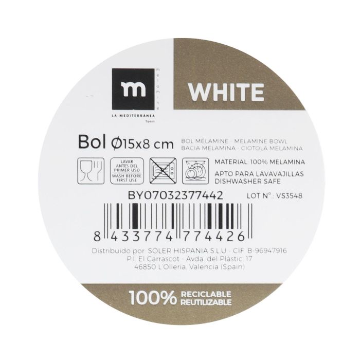 Bol Mel. Mate White 15x8 cm - La Mediterranea (24 Unidades) 1 Bol Mel. Mate White 15x8 cm - La Mediterranea (24 Unidades) 1
