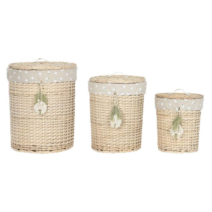 Cesta Ropa Basicos DKD Home Decor Natural Verde 45 x 55 x 45 cm Set de 3