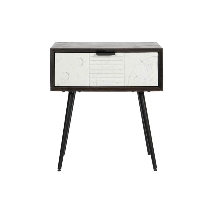 DKD Home Decor Mesita de Noche Moderna Wengue Blanco 38 x 50 x 45 cm con 1 Cajón de Mango y Metal 6