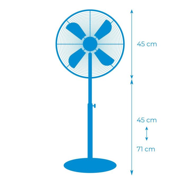 Ventilador de pie con base circular. cromado. potencia: 60w aspas: ø40cm altura regulable 90-116cm edm 4