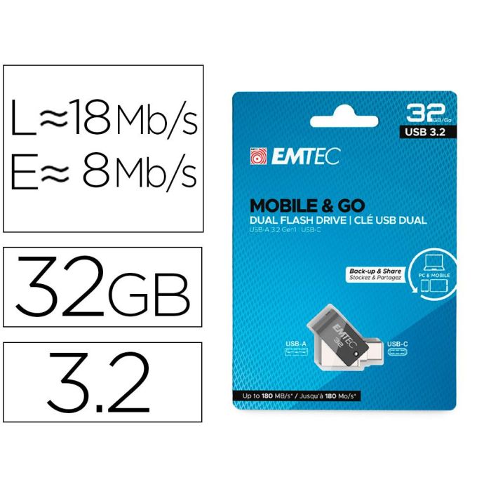 Memoria Emtec Usb 3.2 Dual Mobile & Go Type-C -Usb 32 grb