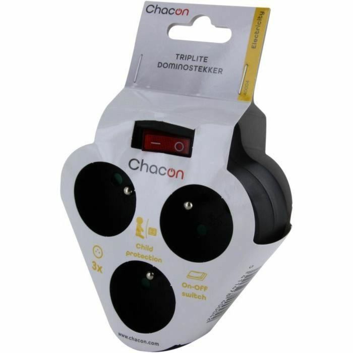 Chacon CHA5411478400042 Dominó Eléctrico 3 Tomas 16A con Interruptor, Diseño Triángulo, Negro 1 Chacon CHA5411478400042 Dominó Eléctrico 3 Tomas 16A con Interruptor, Diseño Triángulo, Negro 1