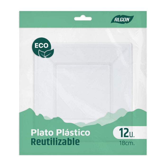Set de 12 platos cuadrados de plástico ecológico Algon 18 cm (24 Cajas) 1 Set de 12 platos cuadrados de plástico ecológico Algon 18 cm (24 Cajas) 1