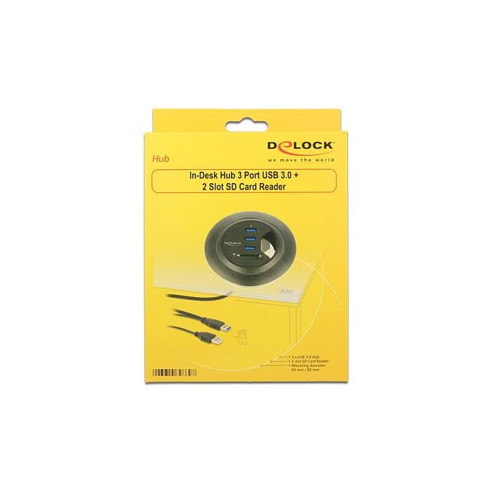 DELOCK Tisch-Hub con 3 Puertos USB 3.0 y Lector de Tarjetas SD de 2 Ranuras | 62869 4