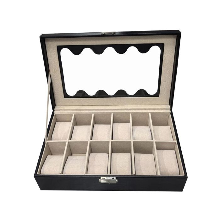 Caja para Relojes Versa Negro Poliuretano Papel Espejo Madera MDF 20 x 8,5 x 32,5 cm 1 Caja para Relojes Versa Negro Poliuretano Papel Espejo Madera MDF 20 x 8,5 x 32,5 cm 1