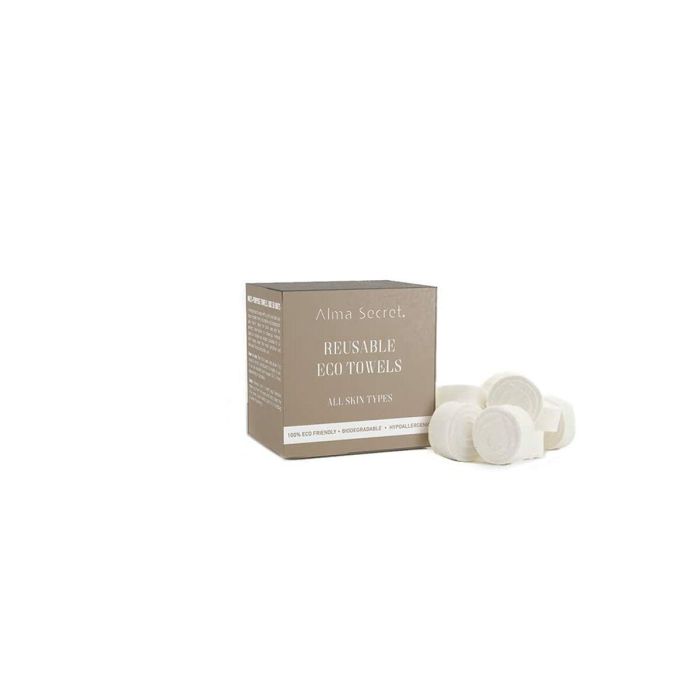 Alma Secret Reusable Eco-Towels Toallitas Comprimidas 100% Viscosa Biodegradable Reutilizables Hipoalergénicas Rostro y Cuerpo 15 Unidades