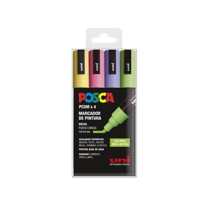 Posca Marcador Pc-5M-4C No Permanente 1.8 mm-2.5 mm Colores Surtidos Brillantes -Estuche 4U- Posca Marcador Pc-5M-4C No Permanente 1.8 mm-2.5 mm Colores Surtidos Brillantes -Estuche 4U-