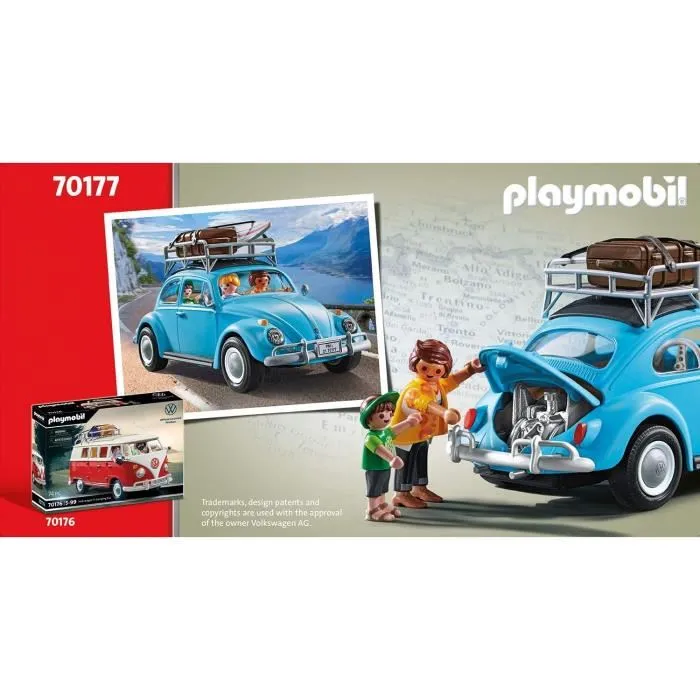 Playmobil 70177 Volkswagen Beetle con Accesorios de Verano, Figuras y Tabla de Surf para Vacaciones en Familia