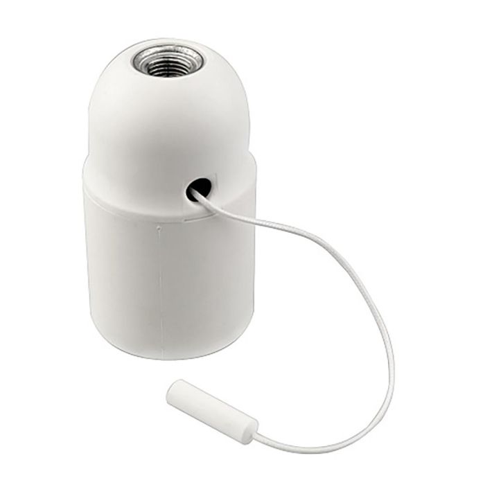 Arditi Portalámparas roscado liso con tirador E27 blanco - para bombillas LED y filamento, Ø40x70mm, 2A 250V