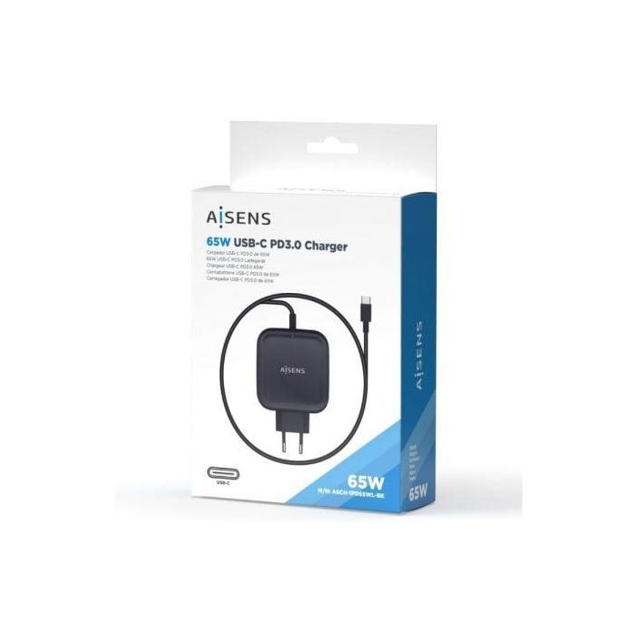 Aisens Cargador USB-C 65W PD3.0 QC3.0 con Cable 1.2M Negro 4