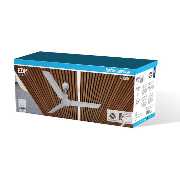 Edm Ventilador de Techo Industrial ø140cm Blanco 60W 3 Aspas 3 Edm Ventilador de Techo Industrial ø140cm Blanco 60W 3 Aspas 3