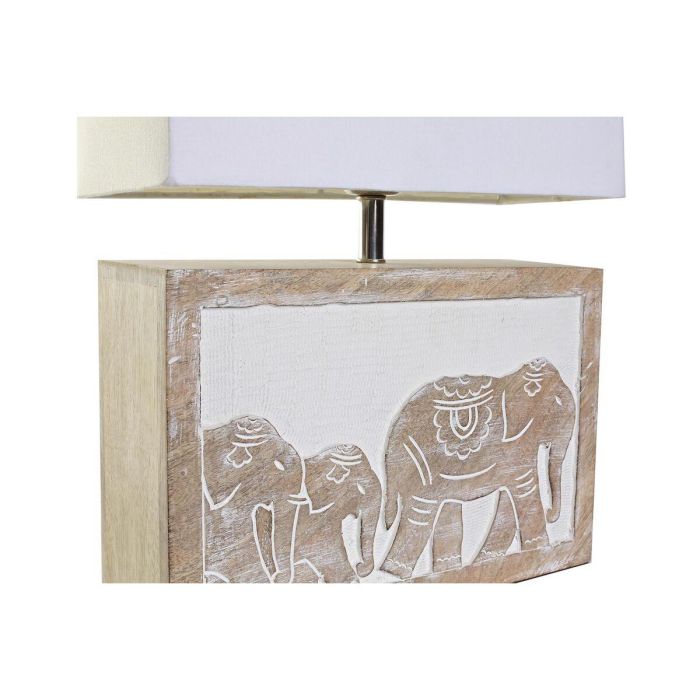 DKD Home Decor Lámpara de Sobremesa Indio de Mango y Poliéster E27 Marrón Blanco 12 x 41 x 33 cm 3