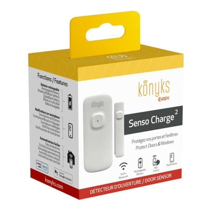 Konyks Senso Charge 2 - Detector de apertura Wi-Fi para puertas y ventanas a batería, 1 año de duración de la batería, Notificaciones en Smartphone