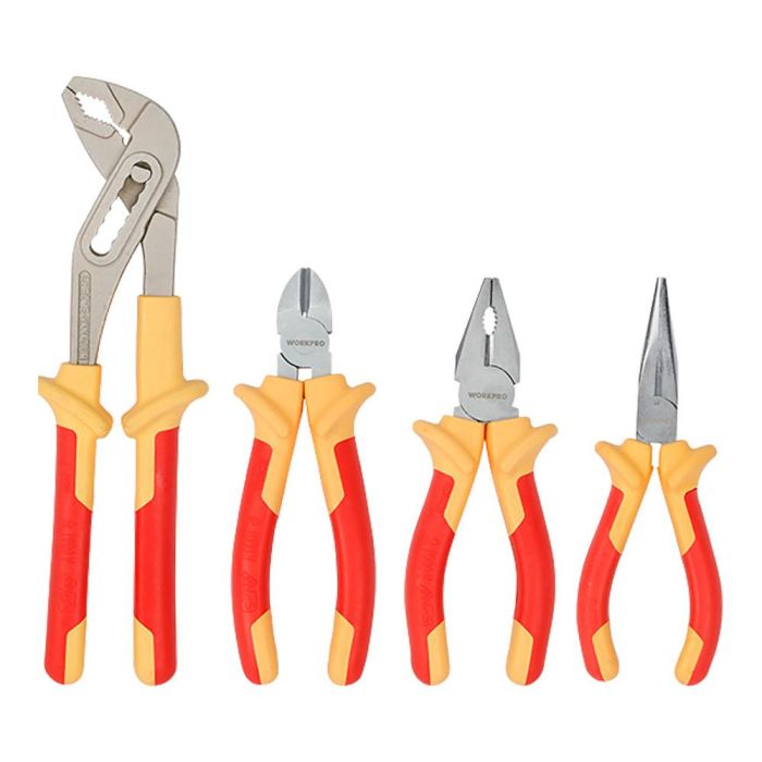 Workpro Juego de 4 Alicates Aislados 1000V (Punta Larga 160mm, Corte Diagonal 160mm, Universal 160mm, Pico Loro 250mm) en Acero Cromo Vanadio 2