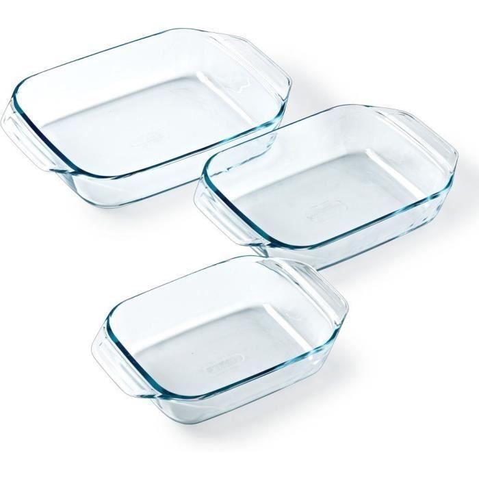 Pyrex PYR3426470296434 Juego de 3 fuentes para horno Rectangular de vidrio Irresistible 20-25-28 cm