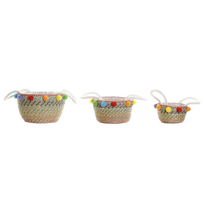 Cesta Boho DKD Home Decor Natural Multicolor 45 x 42.5 x 57 cm Set de 3 3
