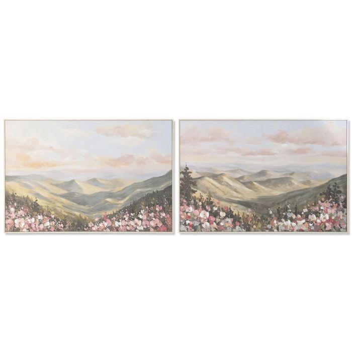 DKD Home Decor Cuadro Alpino de Lienzo y MDF Verde y Azul, con Montañas, 122.5 x 3.5 x 82.5 cm (2 Unidades)