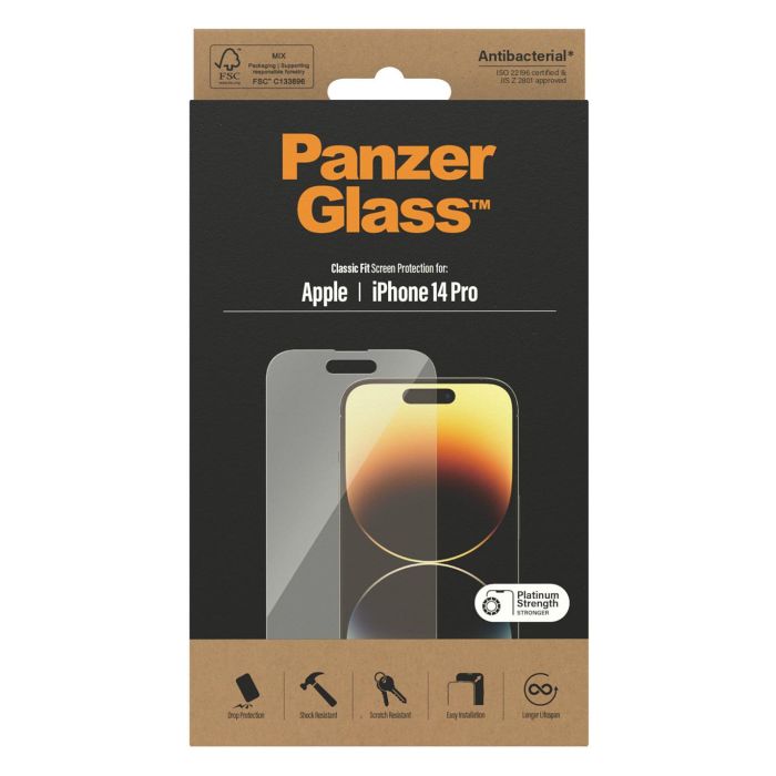 PanzerGlass Protector de Pantalla de Vidrio Templado para iPhone 14 Pro, Aplicación en Seco, Antibacteriano, Resistente a Rayones y Golpes, Transparente - 1 Unidad 3 PanzerGlass Protector de Pantalla de Vidrio Templado para iPhone 14 Pro, Aplicación en Seco, Antibacteriano, Resistente a Rayones y Golpes, Transparente - 1 Unidad 3