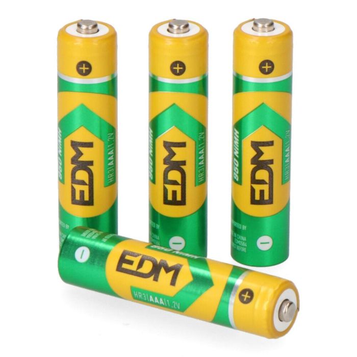Edm Pila Recargable HR03 AAA Eco-Series 950mAh 1.2V Ø10.5 x 44.5 mm Pack 4 Unidades 1 Edm Pila Recargable HR03 AAA Eco-Series 950mAh 1.2V Ø10.5 x 44.5 mm Pack 4 Unidades 1