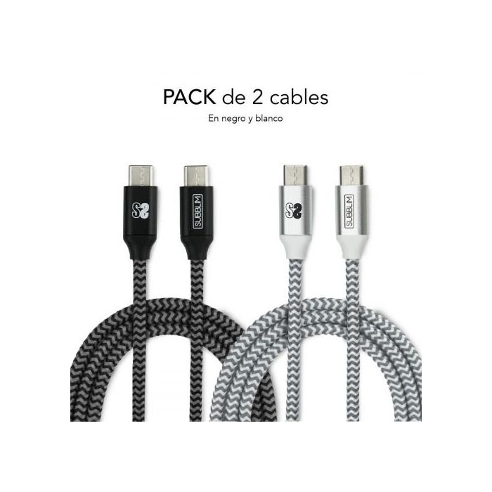 Subblim Pack 2 Cables Usb Tipo Usb-C A Usb-C 1 M Black/Silver 3