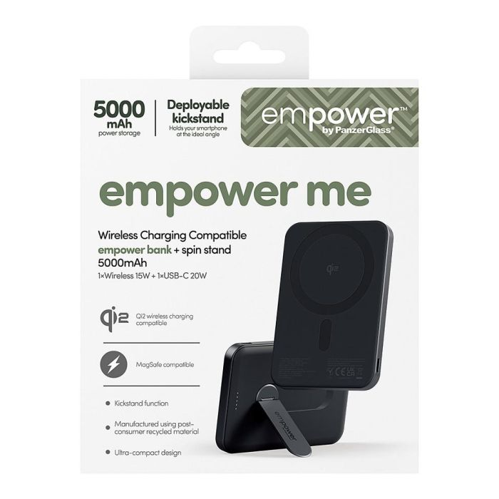 PanzerGlass Empower Bank w. Spin Stand - Banco de Potencia con Cargador Inalámbrico de 15W, 5000mAh, Color Negro Espacial 2