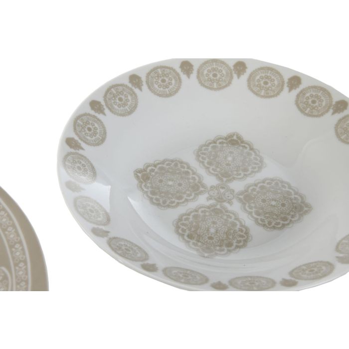 Vajilla Indio DKD Home Decor Beige Blanco 27 x 2 x 27 cm Set de 18 3 Vajilla Indio DKD Home Decor Beige Blanco 27 x 2 x 27 cm Set de 18 3