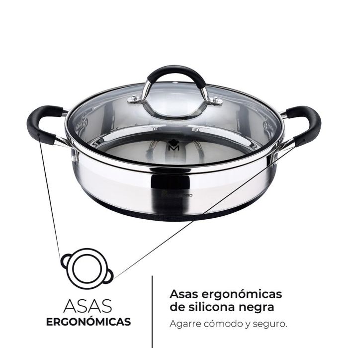 Masterpro Tartera Foodies BGMP-1503-BK Acero Inoxidable 18/10 con Tapa Ø28 x 7,5 cm 3,8L Apta Inducción 1