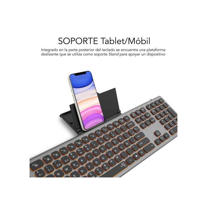 Subblim Teclado Bluetooth/2.4G Master Retroiluminado Extendido con Teclado Numérico y Conexión Multidispositivo USB-C Recargable QWERTY Español SUBKB-3MIE310 6