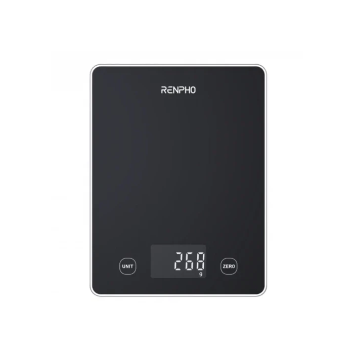 Renpho PEU-R-T001-BK Báscula Nutricional Inteligente con BLE, Cristal Negro, hasta 10kg