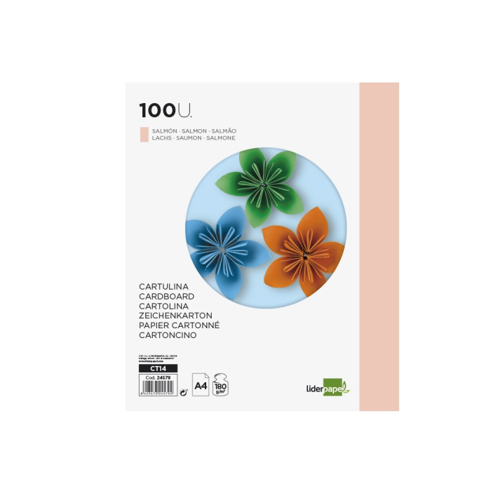 Liderpapel Cartulina A4 180g/m2 Salmon Paquete 100 Hojas 2