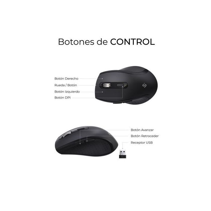 Subblim COMBO DUAL OFFICE PROWAVE BLACK - Pack Teclado y Ratón Ergonómicos Inalámbricos Multidispositivo, Bluetooth 5.3 y USB 2.4G, Recargables, Negro 6