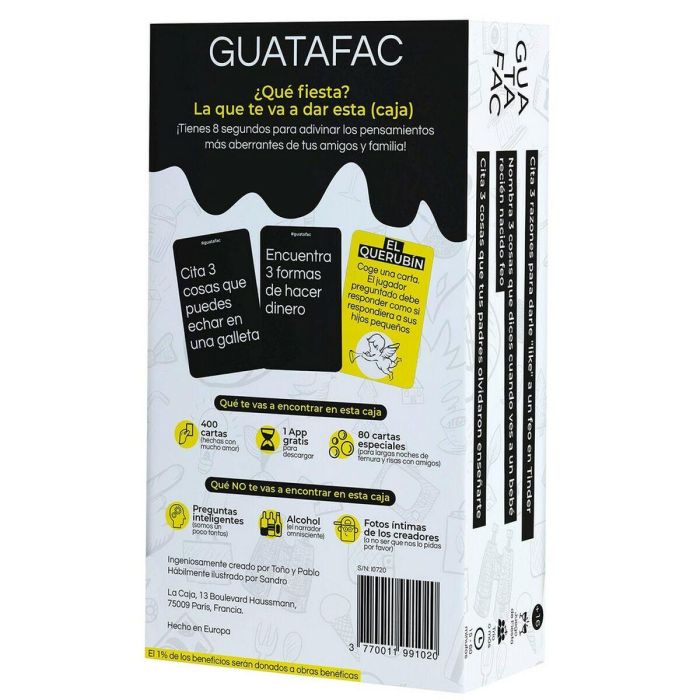 La Caja Guatafac: Juego de Cartas sin censura. Adivina pensamientos en 8 segundos. Para 3-12 jugadores (+16 años). Incluye 400 cartas. 3 La Caja Guatafac: Juego de Cartas sin censura. Adivina pensamientos en 8 segundos. Para 3-12 jugadores (+16 años). Incluye 400 cartas. 3
