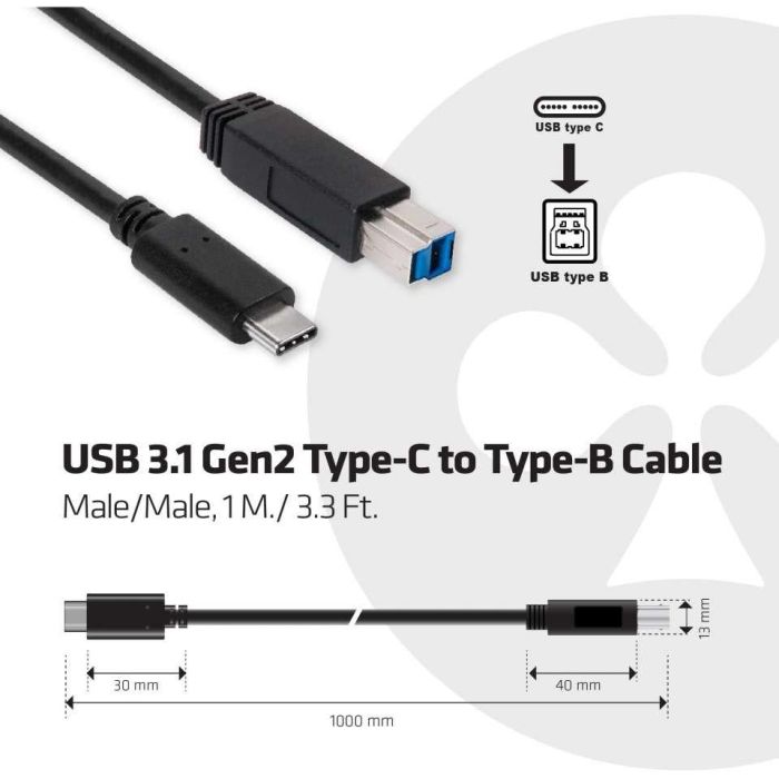 Club3D Kabel USB 3.1 Typ C > USB Typ B 1.0m St/St 2 Club3D Kabel USB 3.1 Typ C > USB Typ B 1.0m St/St 2