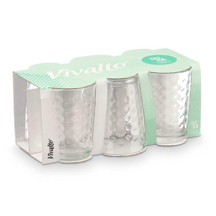 Vivalto Set 6 Vasos de Vidrio Transparente con Puntos, 190 ml, Apto para Lavavajillas, diám. 6,8 x 9,8 cm (8 Unidades) 2 Vivalto Set 6 Vasos de Vidrio Transparente con Puntos, 190 ml, Apto para Lavavajillas, diám. 6,8 x 9,8 cm (8 Unidades) 2