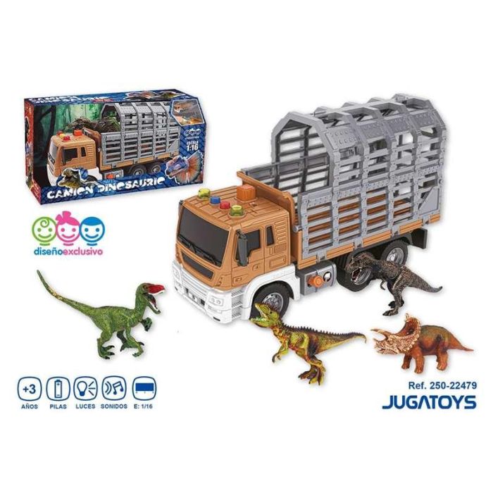 Camión porta dinosaurios, incluye 2 dinosaurios, con luces y sonidos, escala 1:16 2 Camión porta dinosaurios, incluye 2 dinosaurios, con luces y sonidos, escala 1:16 2