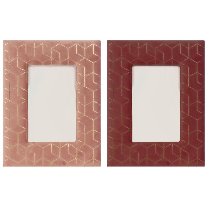 DKD Home Decor Marco de Fotos Glam Geométrico 10x15 cm Morado Rosa Dorado Madera Poliéster Pack 4 Unidades 18x2x23 cm