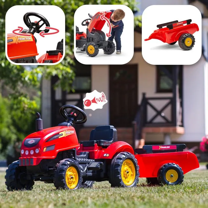 FALK 2046AB Tractor a Pedal X con Capota Abatible y Remolque Incluido para Niños de 2 a 5 Años 2