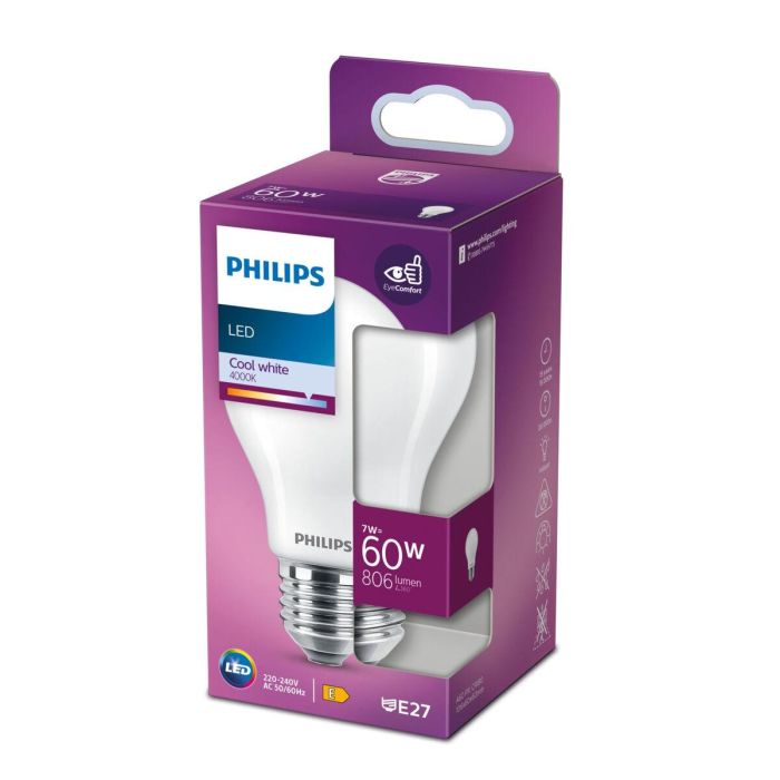 Philips Bombilla LED Equivalente 60W E27 Blanco Frío No Regulable Esmerilada 2