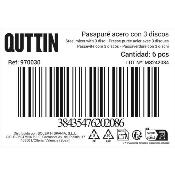 Quttin Pasapure Acero 3 Discos 20 cm (6 Unidades) 3