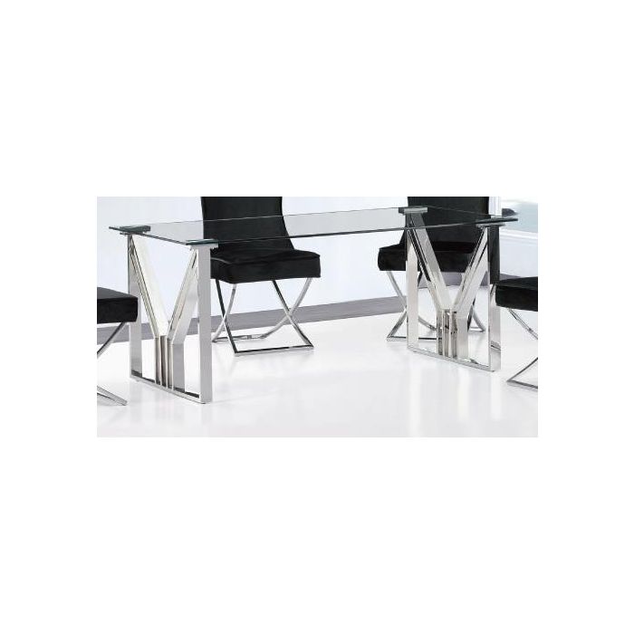 DKD Home Decor Mesa de Comedor Moderna Plateada Transparente Acero y Cristal 180 x 90 x 75 cm 1