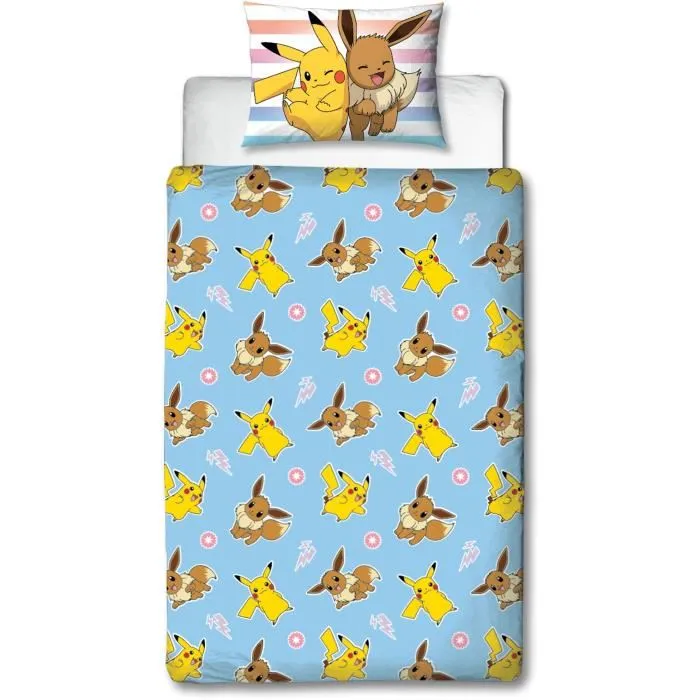 Pokemon Juego de Cama Reversible Pikachu y Eevee Microfibra Funda Nórdica 140x200 cm + Funda Almohada 63x63 cm 1