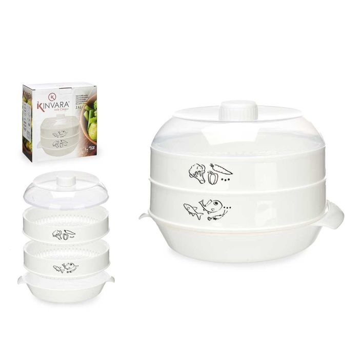 Vaporera para Microondas Kinvara 2.4L, 25x17.5x22.5 cm, Blanco (12 Unidades) Vaporera para Microondas Kinvara 2.4L, 25x17.5x22.5 cm, Blanco (12 Unidades)