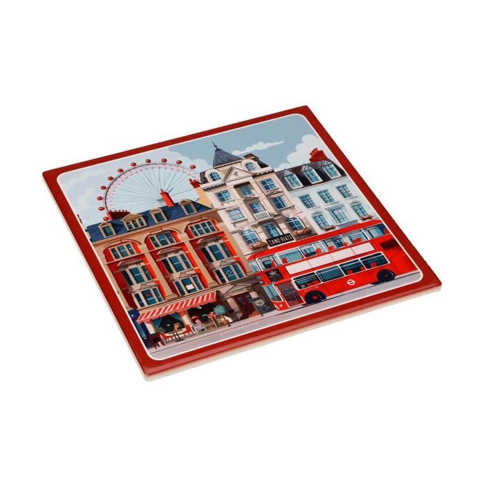 Salvamantel Londres Versa 20x20 cm, cerámica con base de corcho (4 Unidades)