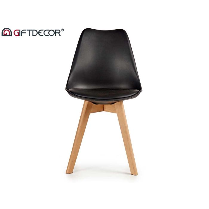 Silla Plastico Con Patas Madera Negro Giftdecor 42X80CM (4 Unidades) 2 Silla Plastico Con Patas Madera Negro Giftdecor 42X80CM (4 Unidades) 2